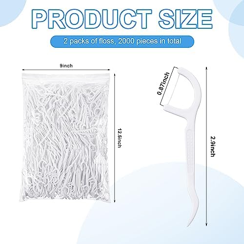 Dandat 2000 pcs Dental Floss Picks Bulk High Toughness Clean Tooth Picks Flossers Dental Floss Flossers for Teeth Cleaning Family Travel Tight Space Cleaning Plaque Remover(White)