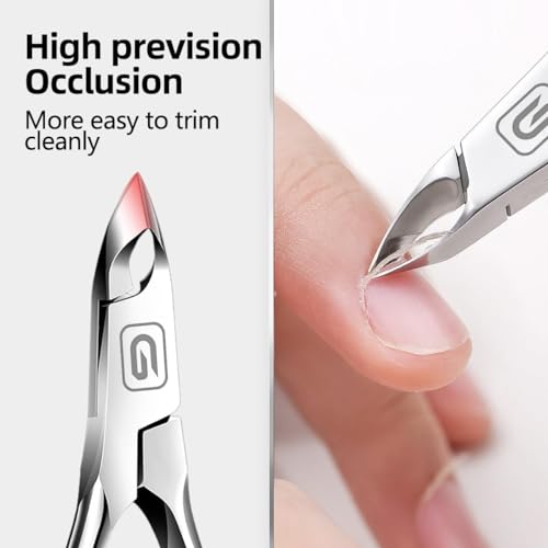 Cuticle Trimmer 3/4 Jaw Extremely Sharp Cuticle Nippers Scissors Stainless Steel Clippers Cutter Remover for Pedicure Manicure Nail Tool with Cuticle Pusher