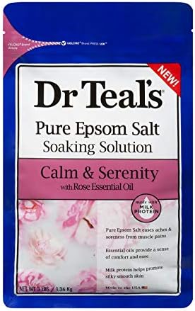 Bundle of Dr Teals Calm & Serenity with Rose Essential Oil (Made with Milk Protein): Pure Epsom Salt Soaking Solution 3 LBS & Foaming Bath 34 FL OZ