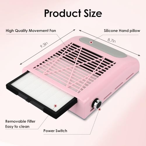 CoFashion Nail Dust Collector for Acrylic Nails Vacuum Machine, 80W Adjustable Vacuum, Electric Nails Filter for Manicure Nail Fan Dust Collector