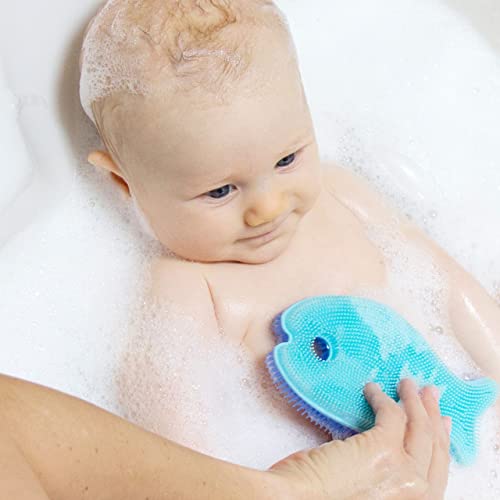 Innobaby Bathin' Smart Silicone Fish Bath Scrub, Aqua/Periwinkle