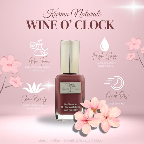 Karma Naturals Nail Polish – Non-Toxic, Vegan & Cruelty-Free (WINE O'CLOCK, 0.43 fl oz)