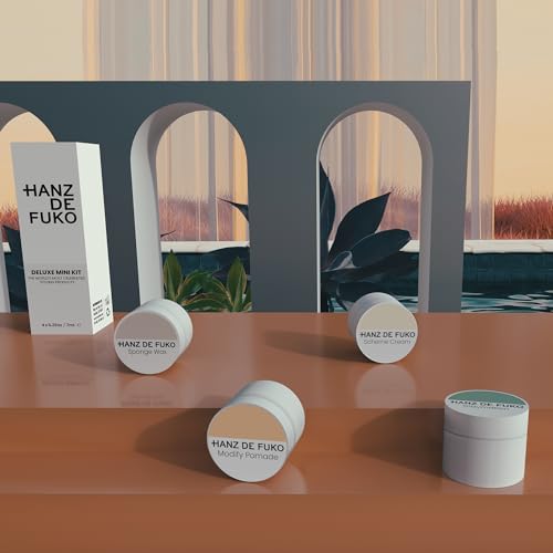 Hanz de Fuko Deluxe Hair Care Kit – Super Styling Sampler Featuring Claymation, Sponge Wax, Modify Pomade, Scheme Cream – Ideal Texture Products for All Hair Types – 4 pack, Travel Size (0.25 oz Each)
