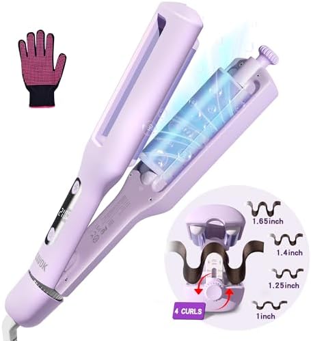 Hair Crimpers and Wavers with Cool Airflow Styling, Beach Waver Curling Iron with 4 Adjustable Curl, Anti-Scald Crimper Hair Tool for Women, 8s Smart Timer, Fast Heating, 100 Million Ions, LCD