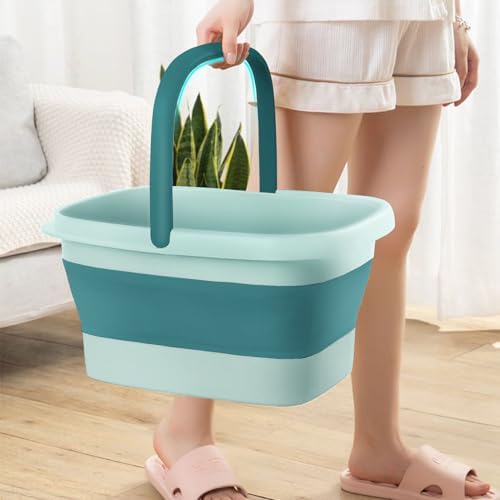 Collapsible Foot Bath Soak Tub with Handle: 15L/4 Gallons Extra Large Foot Soaking Tub - Portable Foot Bath Basin Foot Bucket for Soaking Feet - Pedicure Bowl (Green)