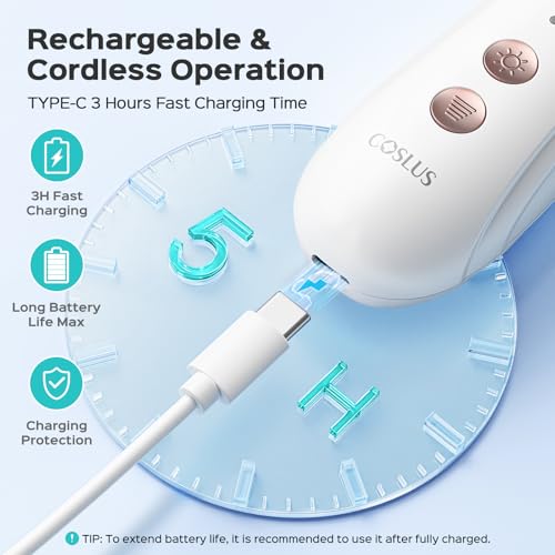 COSLUS Professional Manicure Pedicure Kit, 5-in-1 Electric Nail File for Toenail Hand Feet Care - Wider Grinder for Thick Nails, Cordless, 5 Speed, for Men Women Seniors Home Salon, White, C43(END10)