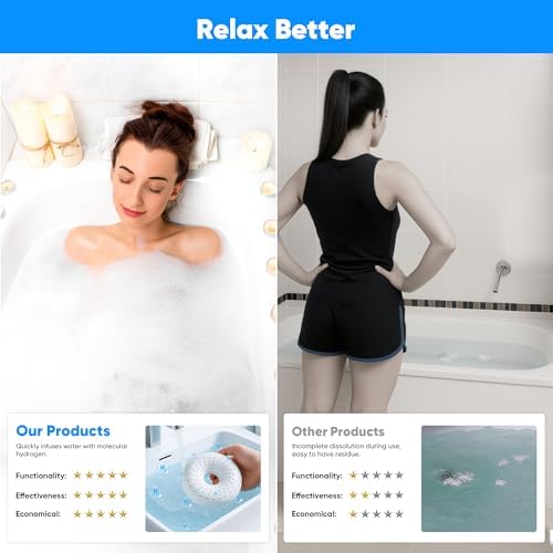 Hydrogen Bath Ball Tablets Bombs for Muscle & Stress Relief – H2 Molecular Hydrogen Bombs for Spa & Hydrogen-Rich Water Soaking, Reusable Design for Full Body, Foot, or Hand Bath-White