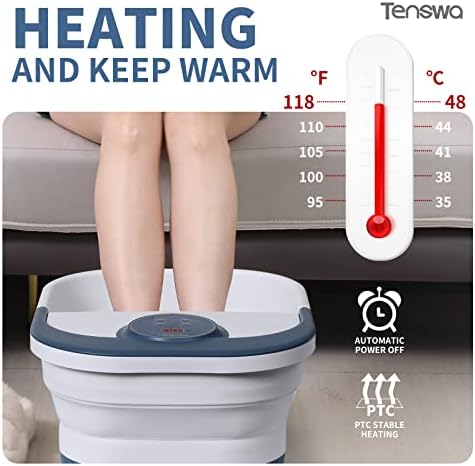 Collapsible Foot Spa Bath Massager with Heat, Bubbles, Pedicure Foot Spa with 8 Rollers, Tub for Stress Relief, Soaker with Mini Acupressure Massage Points & Temperature Control