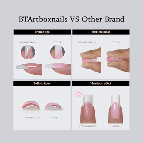BTArtboxnails XCOATTIPS Summer Press on Nails - Lamp-Curable Short Square Brighter Pastel Press on Nails, 160 Soak Off Coloful French Tip Nails Extensions, Builder Gel & Top Coat Required