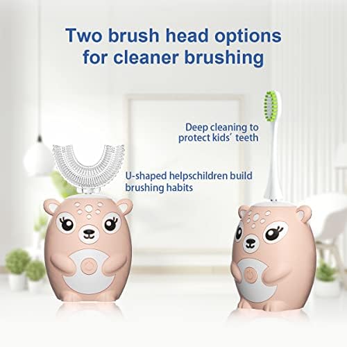 Kids Electric Toothbrushs U Shaped sonic Automatic Toothbrush with 4 Brush Heads, Six Cleaning Modes,Cartoon deer Modeling , full mouth toothbrush for baby