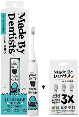 Kids Electric Toothbrush - Rechargeable Vibrating Toothbrush with Timer, Includes 6 Replacement Heads, Gently Cleans Little Teeth, for Girls and Boys, Kids & Toddlers Age 2+, Shark