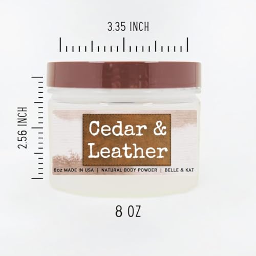 Cedar Leather Scented Body Powder for Men & Women, Perfume Dusting Powder, Bath Powder with Fragrance & Essential Oils, Talc Free 8oz Container, Made in USA