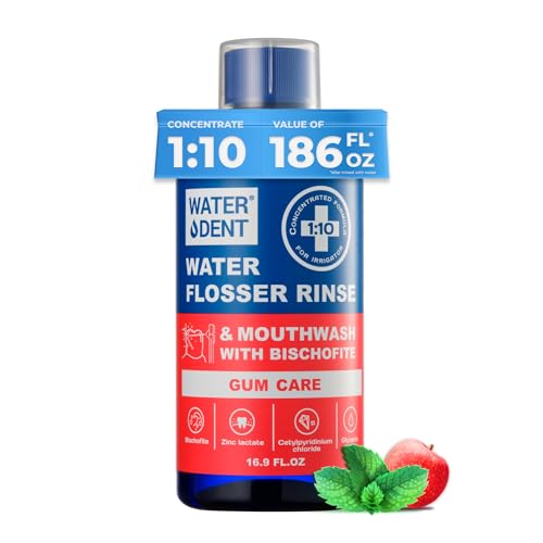 Concentrated Irrigant | Mouthwash for water flosser GUM CARE| Add to Water Flosser & Oral irrigator | Apple mint| When dilluted 16.9 fl.oz = 186 fl.oz | Alcohol Fluoride Free, Made in USA | WATER DENT