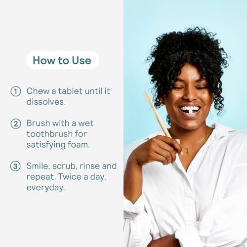 HUPPY Toothpaste Tablets, Nano Hydroxyapatite - Natural Whitening, Fluoride Free and Remineralizing - Travel Tabs, Charcoal Flavor, 62 Count