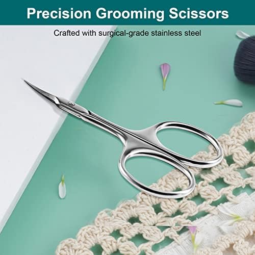 CGBE Manicure Scissors, Extra Fine Eyebrow Scissors for Grooming, Curved Blade Nail Scissors Precise Pointed Tip Grooming Kit for Eyebrow, Eyelash, Trim Nail and Dry Skin