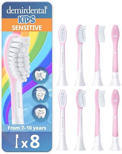 Kids Toothbrush Heads Compatible with Philips Sonicare Kids Toothbrush Heads - Replacement Heads Sensitive - Brush Heads from Ages 7 to 10 - Pink - Replaces HX6048-8 Pack