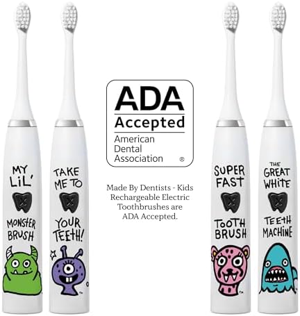 Kids Electric Toothbrush - Rechargeable Vibrating Toothbrush with Timer, Includes 6 Replacement Heads, Gently Cleans Little Teeth, for Girls and Boys, Kids & Toddlers Age 2+, Shark