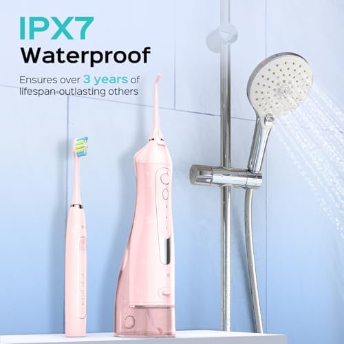 COSLUS Portable Water Flosser with Electric Toothbrush Combo: 2-in-1 Oral Clean Kit for Teeth, Braces, Gums Care - Brushing & Flossing for Adults, Family, Travel Use, BPA-Free, Black, C20 & C41