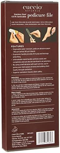 Cuccio Naturale Reusable Stainless Steel Pedicure File Kit – Includes 15 Black 80 Grit and 15 White 180 Grit Disposable Abrasive Refills – 100% Sanitizable with Ergonomic Handle