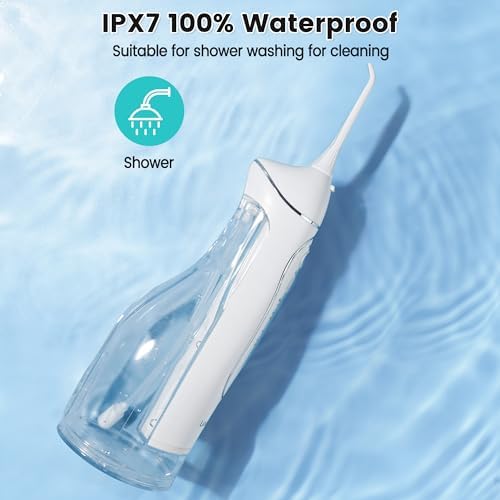 Leominor Water Dental Flosser Pick for Teeth, 300ML Portable Oral Irrigator Upgraded Tank Removable,IPX7 Waterproof, Rechargeable Travel Teeth Cleaner, Professional Electric Flossing (White)