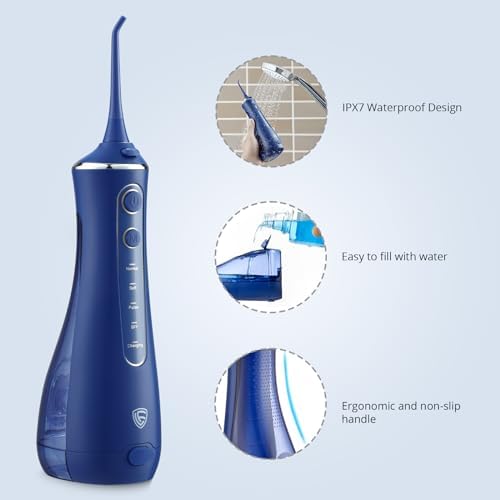 LF Water Flosser for Teeth Cleaning and Flossing Pick, DIY 4 Modes Rechargeable Cordless Oral Irrigator, IPX7 Waterproof Portable Electric Dentel Flossers for Home and Travel, Blue
