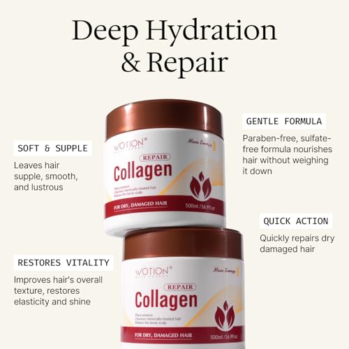 Collagen Hair Treatment Deep Repair Conditioning Argan Oil Collagen Hair Mask Essence for Dry Damaged Hair All Hair Types 16.90 oz 500ml