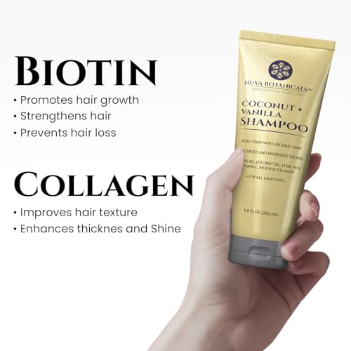 Coconut Shampoo and Conditioner, Vanilla Shampoo and Conditioner with Biotin and Collagen- Moisturizing Shampoo and Conditioner Set with Jojoba Oil, Argan Oil and Vitamin E(6.8oz each)