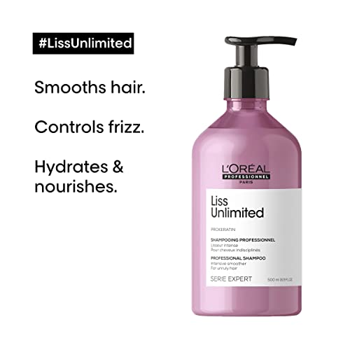 L'Oreal Professionnel Liss Unlimited Shampoo - For Frizz-Prone Hair, Provides Long-Lasting Frizz and Humidity Protection, With Prokeratin