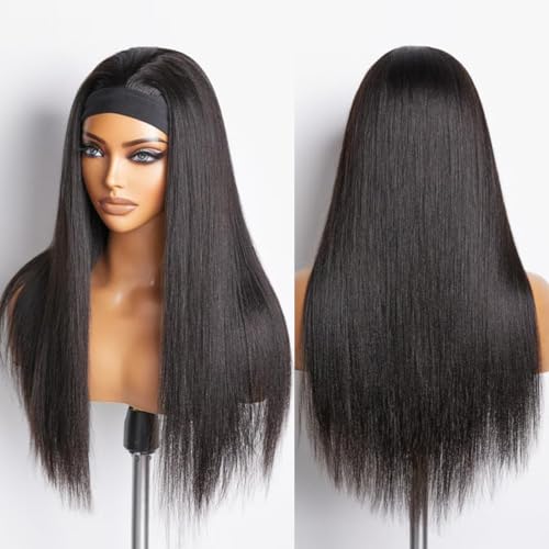 Headband Wig Human Hair Straight 18 Inch Headband Wigs for Black Women Glueless None Lace Front Wig Brazilian Virgin Human Hair Wigs Natural Color 150% Density