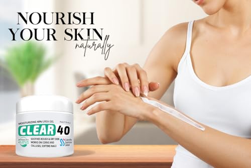 CLEAR 40 Urea Cream 40 Percent for Feet Maximum Strength (4oz) | Softens Cracked Heels & Dry Skin Urea Cream 40 Percent - Tea Tree & Coconut Oil | Callus & Corn Treatment | Made in USA