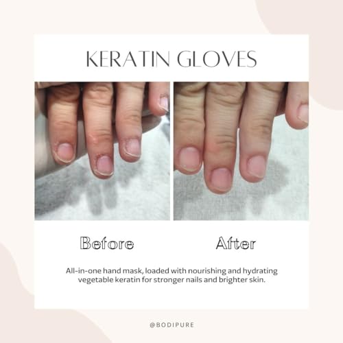 Bodipure Premium Hand Mask Keratin Gloves | Moisturizing Gloves for Dry Hands & Nail-Strengthening & Cuticle Softening | Spa Experience at Home | Chemical Free & for All Skin Types | 4 Pairs