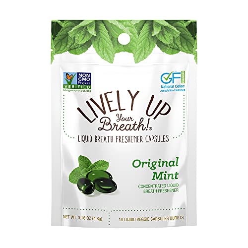 Chewable Liquid Filled Mint Capsule Breath Fresheners, 120 ct. Fights Bad Breath, Vegetarian Formula (comes in 12 individual packets)