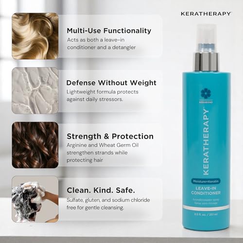 Keratherapy Keratin Infused Moisture Leave In Conditioner Spray, 8.5 fl. oz., 251 ml - Hydrating Leave in Conditioner Spray with Jojoba Oil, Panthenol, Arginine Amino Acid & Wheat Oil for Damaged Hair