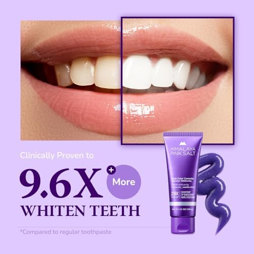 HIMALAYA PINKSALT Purple Whitening Toothpaste, 3.5oz - Deep Stain Remover Toothpaste, Helps Remove Tea and Wine Stains, Plaque Remover for Teeth, Tone Up with Fluoride, Vanilla Mint