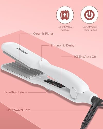 Hair Crimper for Women, Dmriektu Crimping Iron for Volumizing Fluffy Hairstyle, Crimper Hair Iron with Ceramic Hair Styling Tools for Women Girls Adjust Temp Dual Voltage Auto Off