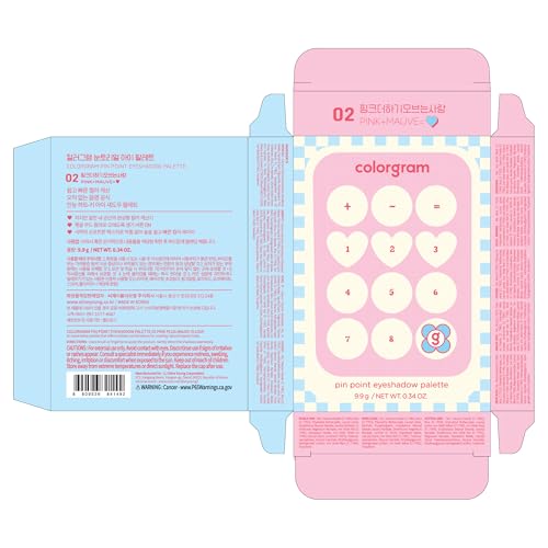 COLORGRAM Pin Point Eyeshadow Palette 02 Pink+Mauve= | Ultra-Blendable Matte, Glitter, Shimmer Shades for Daily Makeup | K-Beauty Eye Palette with Easy-to-Use Calculator Design