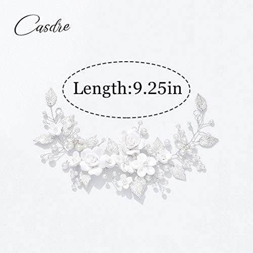 CASDRE Flower Bride Wedding Hair Vine Pearl Bridal Headpiece Leaf Hair Accessories Hair Piece for Women and Girls (A Silver)