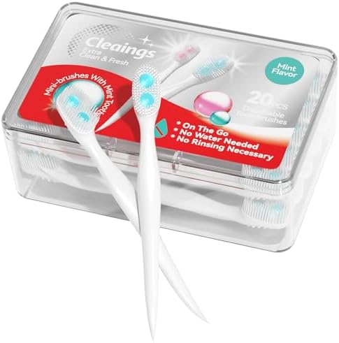 cleaings® Mini Brushes-Disposable Toothbrushes with Double Cleaning Beads Toothpaste and Pick for Work or Travel, 20 Count-Mint Flavor（Pack of 1）