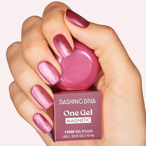 Dashing Diva One Gel Magnetic Starter Kit - Villainous - 3 in 1 Base Coat, Nail Color & Top Coat - Magnetic Polish - 9-Piece Manicure Set with LED Gel Lamp