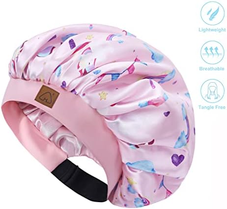 Hat Hut Kids Satin Bonnet Sleep Cap for Curly Hair - Adjustable Silk Hair Cap for Baby & Toddler