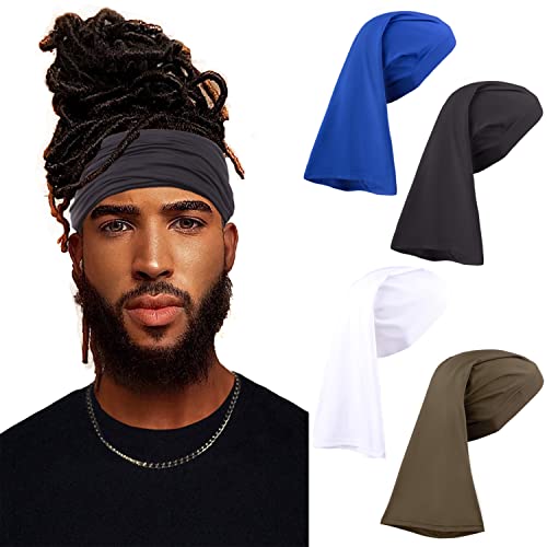 Leeven 4 Pieces Dreadlock Cap Tube Unisex Bands Elastic Long Hair Dreads Head Wraps Cap Locs Socks for Dreads for Men Women Spandex Dreadlock Cap