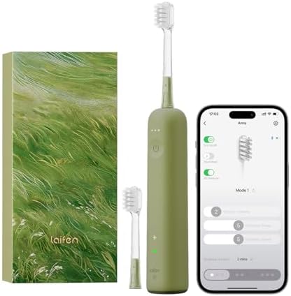 Laifen Wave Special Electric Toothbrush, New 2025 Version Oscillation & Vibration Sonic Electric Toothbrush for Adults with App, 2 Brush Heads, IP68 Waterproof Travel Powered Toothbrush (Meadow Green)