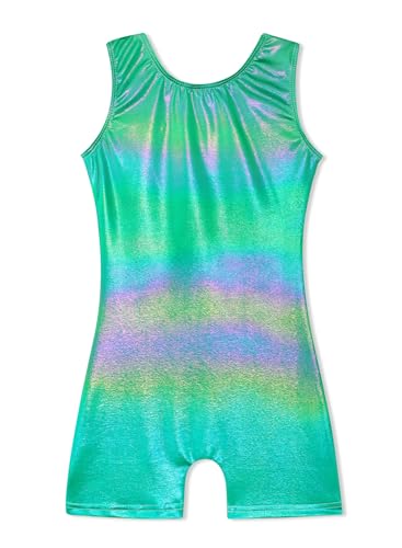 HOZIY Gymnastics Leotards with Shorts for Girls 5t Size 5-6 Years Toddlers Little Girl Biketards Unitards Dance Outfits Solid Colors Green Sparkly Colorful
