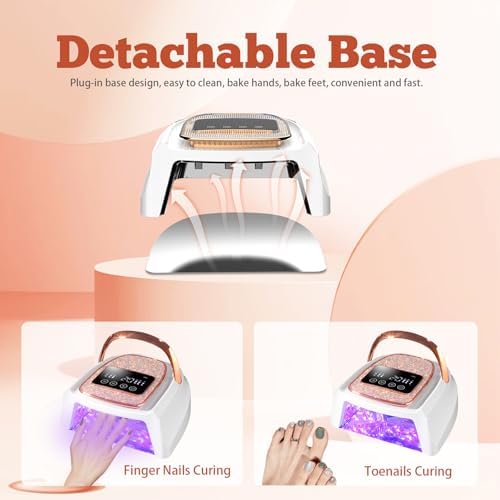 Cordless Rechargeable Nail Lamp 288W, Rechargeable UV Nail Dryer Gel Polish Curing Light with 4 Timers, Magnetic Metal Mirror Base, Continuous Use Up to 4-5 Hours