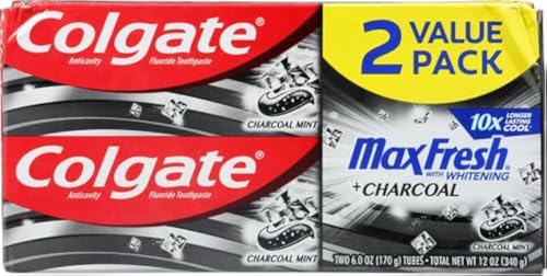 Colgate Max Fresh Toothpaste + Charcoal, Charcoal Mint (6 Ounce, Pack of 2)