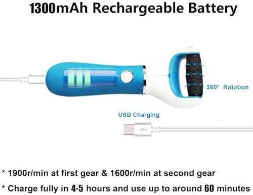 BOMPOW Foot Scrubber Electric Callus Remover Rechargeable Foot File Hard Skin Remover Pedicure Tools Electronic Callus kit for Cracked Heels and Dead Skin with 2 Roller Heads, Blue