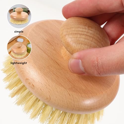 Cleaning Scrubber Body Brush Round Handle Wood Dry Brush Body Exfoliating Brush Back Skin Scrubber Bath Shower Brush for Home Men Bath Shower Body Wash Scrubber