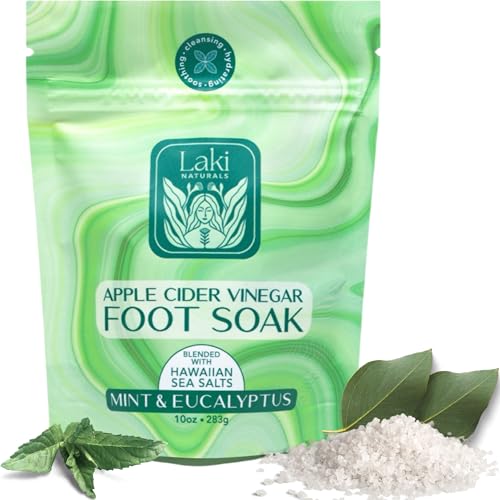 Laki Naturals Apple Cider Vinegar Foot Soak, Foot Detox Soak, Pedicure Soak, Foot Soak Callus Remover, Foot Treatment, Epsom Salt Foot Soak with Hawaiian Sea Salts (10 oz) (Mint & Eucalyptus)
