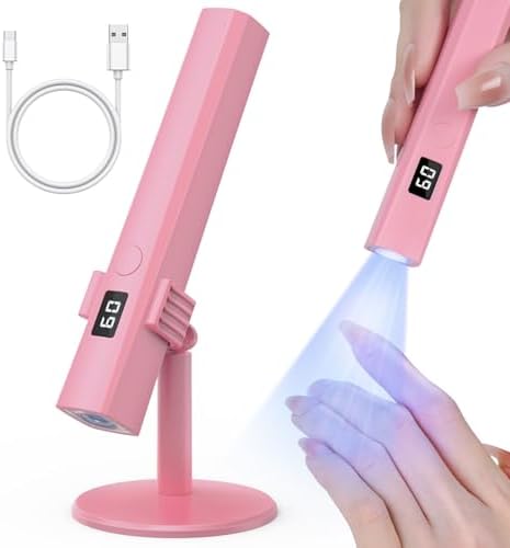 Handheld UV Light for Gel Nails, LED Nail Lamp, Portable Mini Nail Dryer with Stand & LCD Screen, 5W Nail Lamp for Fast Curing (Pink)
