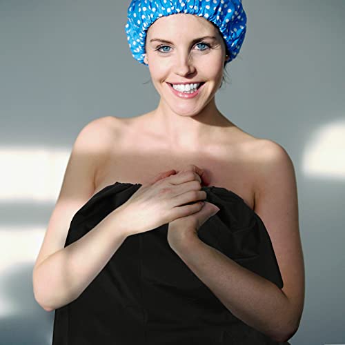 Janmercy 16 Pcs Disposable Spa Wraps for Women with Adjustable Closure Non Woven Towel Sweat Steaming Salon Bathrobe(Black)